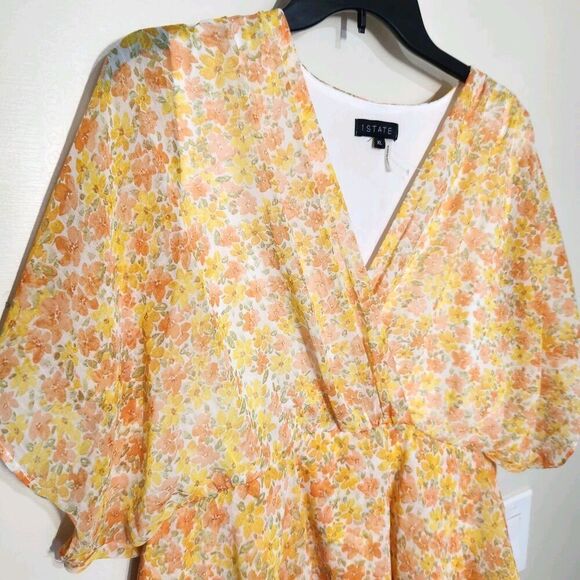 1. State Yellow Floral Tiered Blouson Flutter Sleeve Spring Dress XL. B13 - Picture 4 of 15